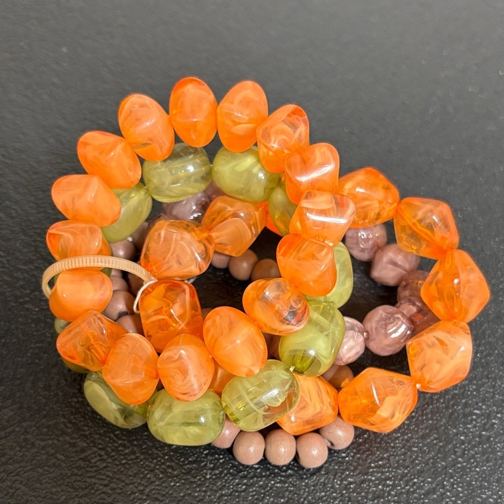Colorful Beaded Stretch Bracelet with Orange and Green Accents